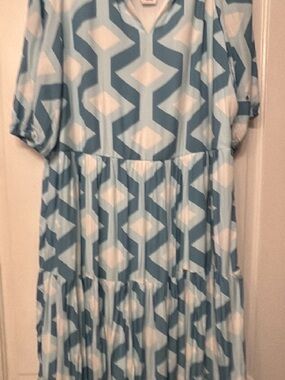 indigo soul Blue and White Geometric Maxi Dress